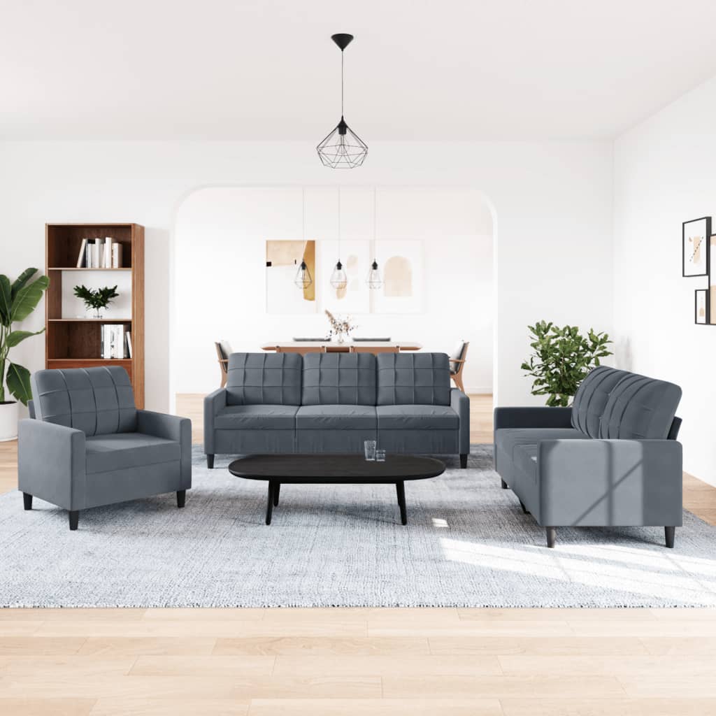 Ensemble de canapés 3 pcs avec coussins Gris foncé Velours - XIOS