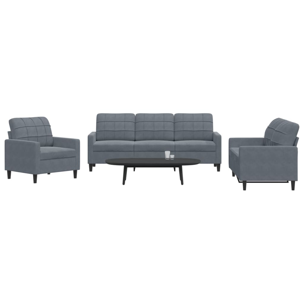 Ensemble de canapés 3 pcs avec coussins Gris foncé Velours - XIOS