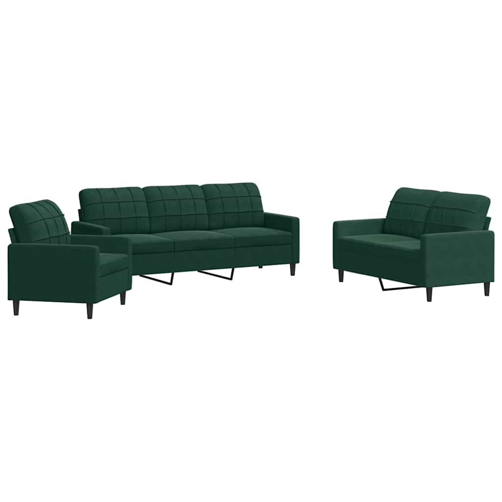 Ensemble de canapés 3 pcs avec coussins Vert foncé Velours - XIOS