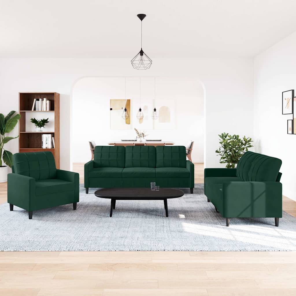 Ensemble de canapés 3 pcs avec coussins Vert foncé Velours - XIOS