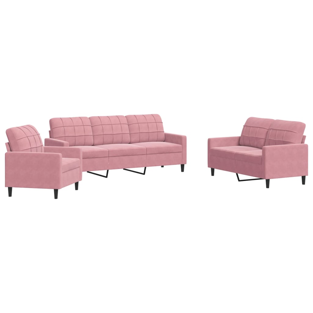 Ensemble de canapés 3 pcs avec coussins Rose Velours - XIOS