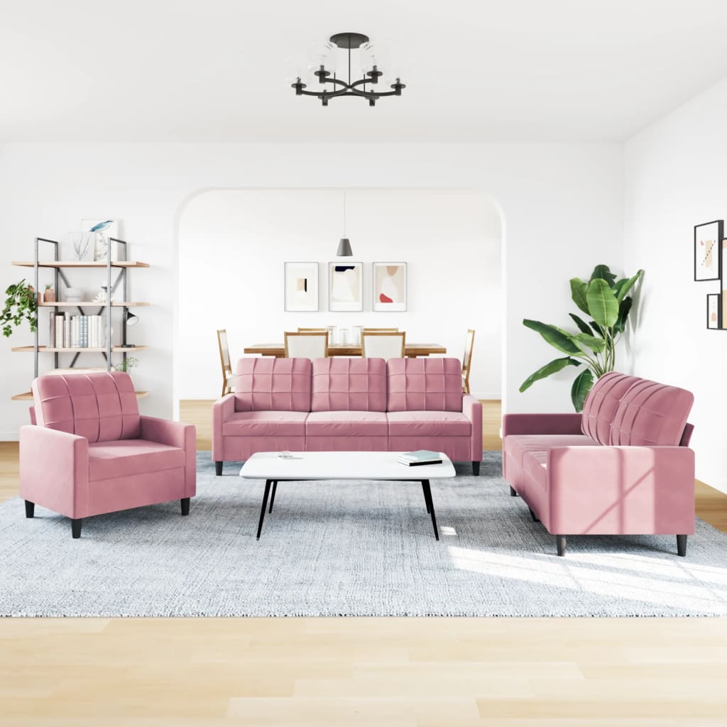 Ensemble de canapés 3 pcs avec coussins Rose Velours - XIOS