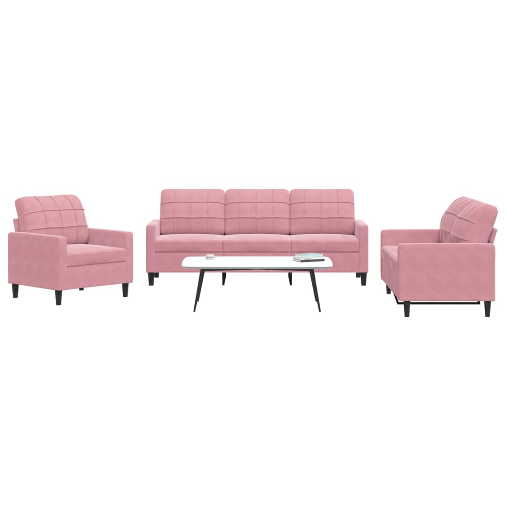 Ensemble de canapés 3 pcs avec coussins Rose Velours - XIOS