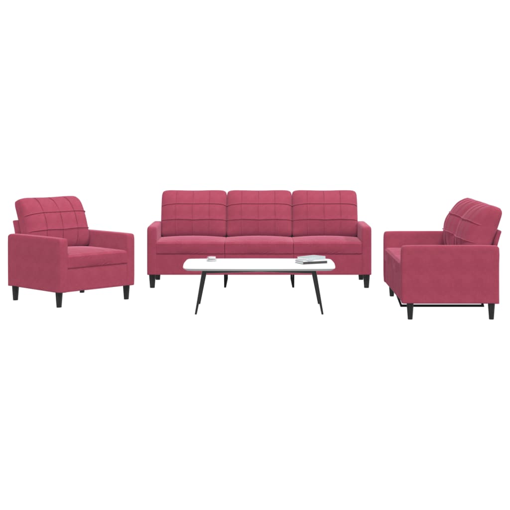 Ensemble de canapés 3 pcs avec coussins Rouge bordeaux Velours - XIOS