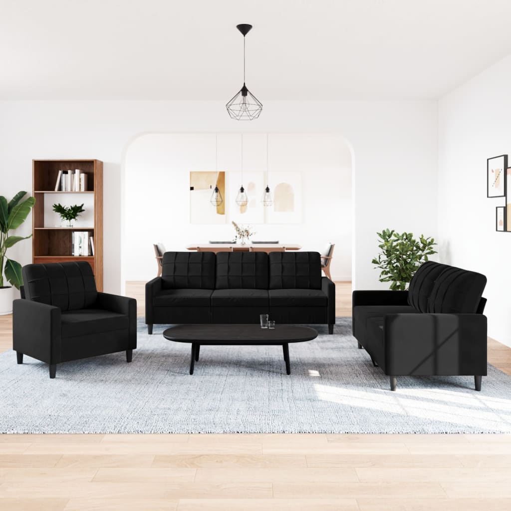 Ensemble de canapés 3 pcs avec coussins Noir Velours - XIOS