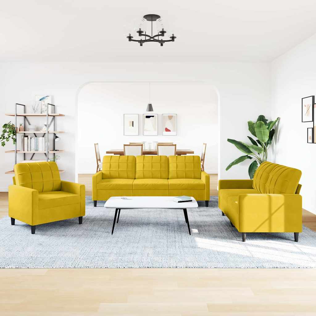 Ensemble de canapés 3 pcs avec coussins Jaune Velours - XIOS