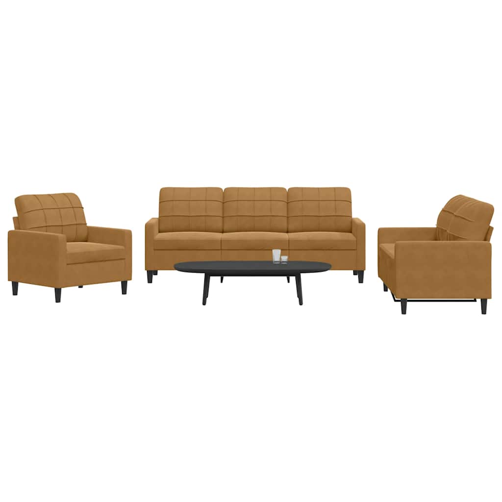 Ensemble de canapés 3 pcs avec coussins Marron Velours - XIOS