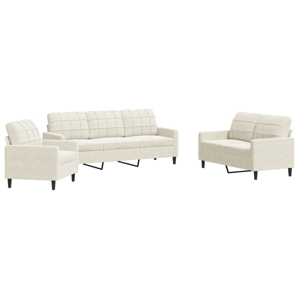 Ensemble de canapés 3 pcs avec coussins Crème Velours - XIOS