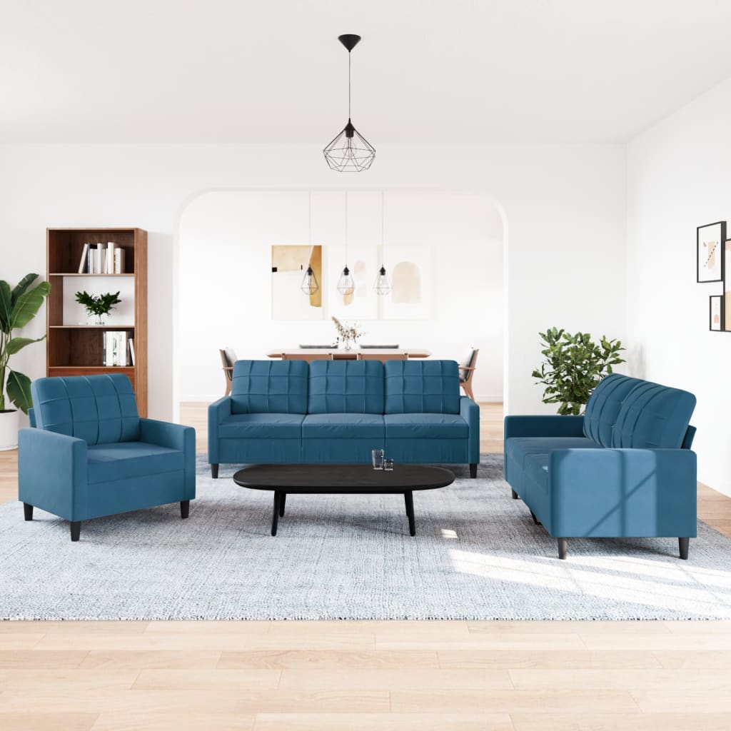Ensemble de canapés 3 pcs avec coussins Bleu Velours