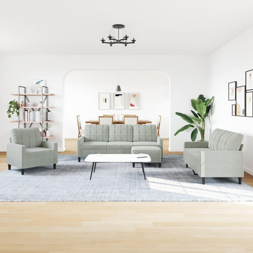 Ensemble de canapés 4 pcs avec coussins Gris clair Velours - XIOS