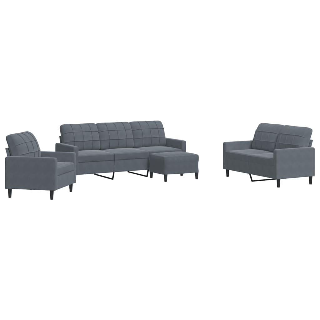 Ensemble de canapés 4 pcs avec coussins Gris foncé Velours