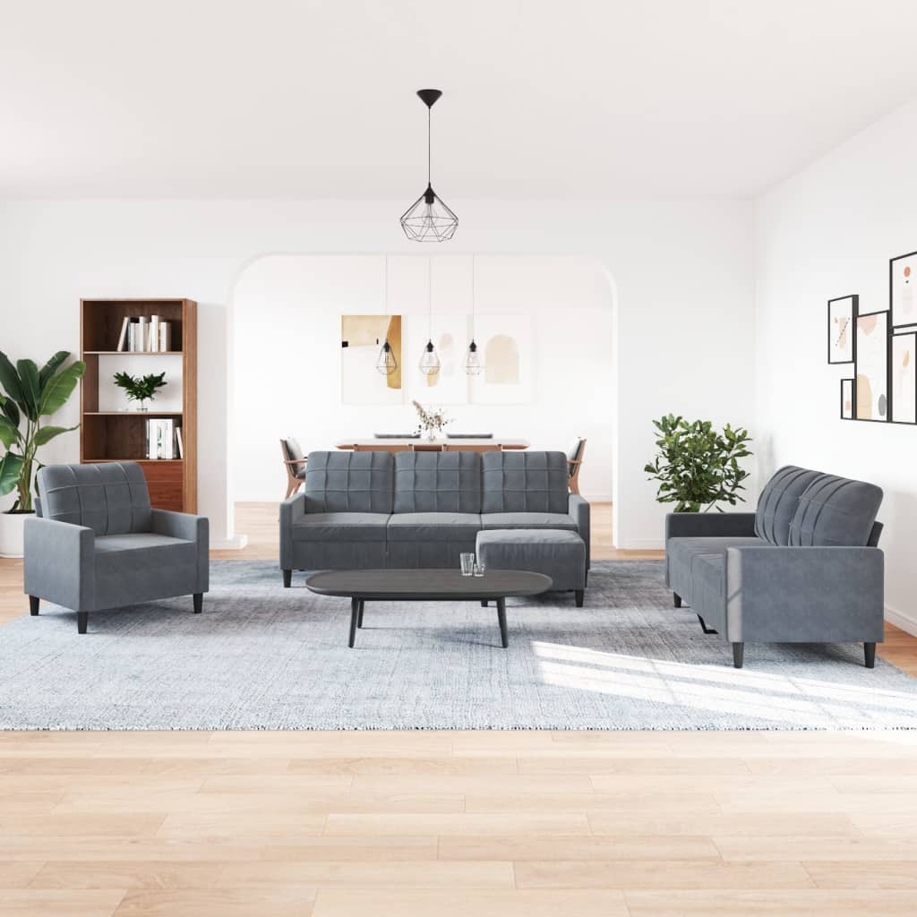 Ensemble de canapés 4 pcs avec coussins Gris foncé Velours