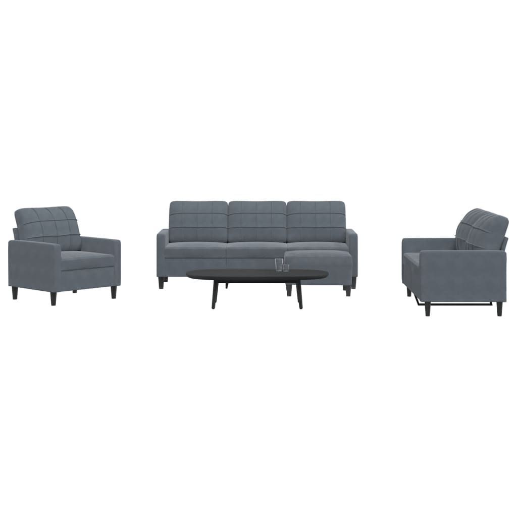 Ensemble de canapés 4 pcs avec coussins Gris foncé Velours - XIOS