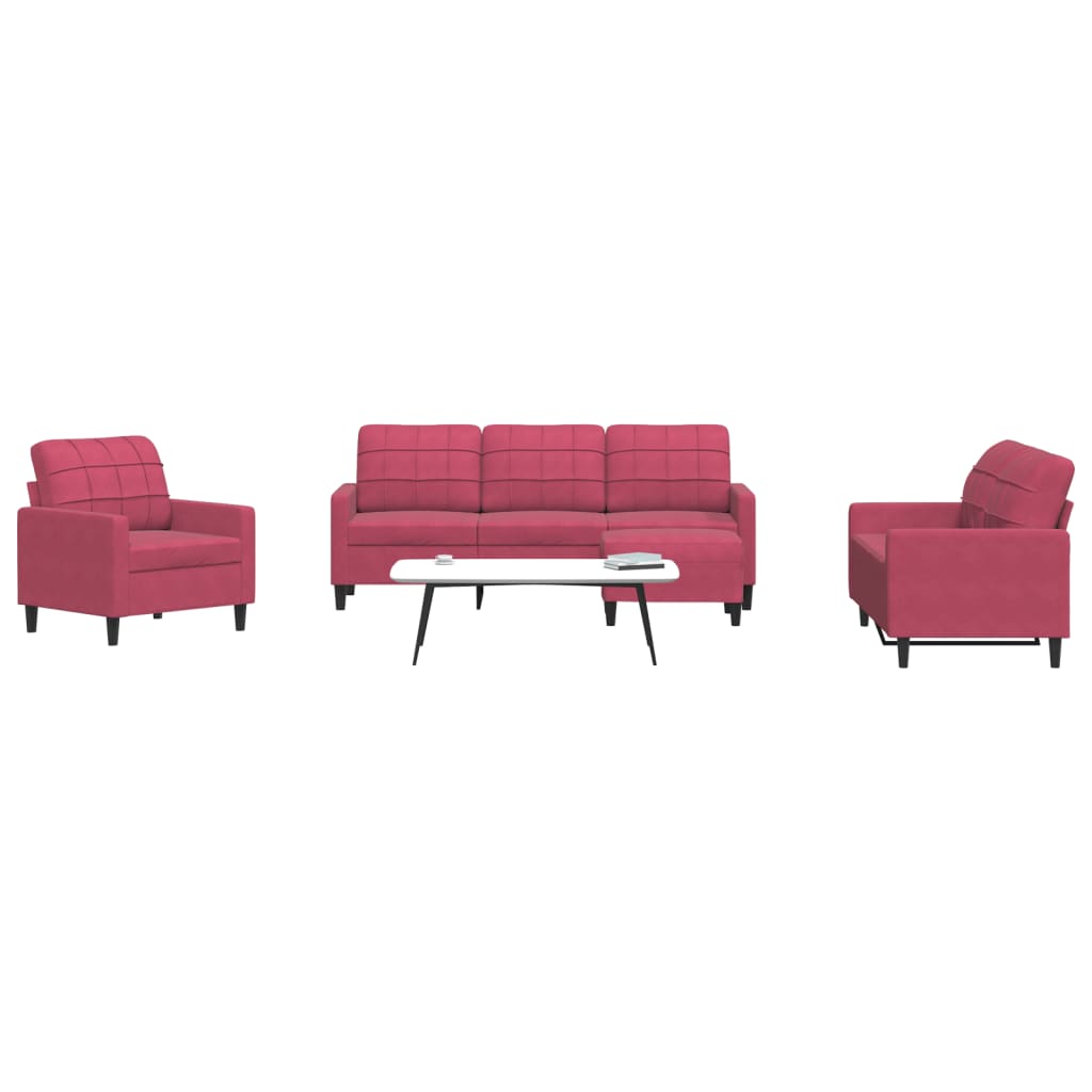 Ensemble de canapés 4 pcs avec coussins Rouge bordeaux Velours
