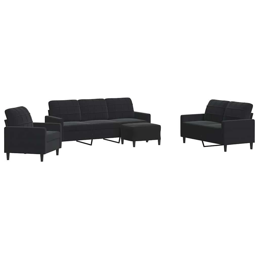 Ensemble de canapés 4 pcs avec coussins Noir Velours