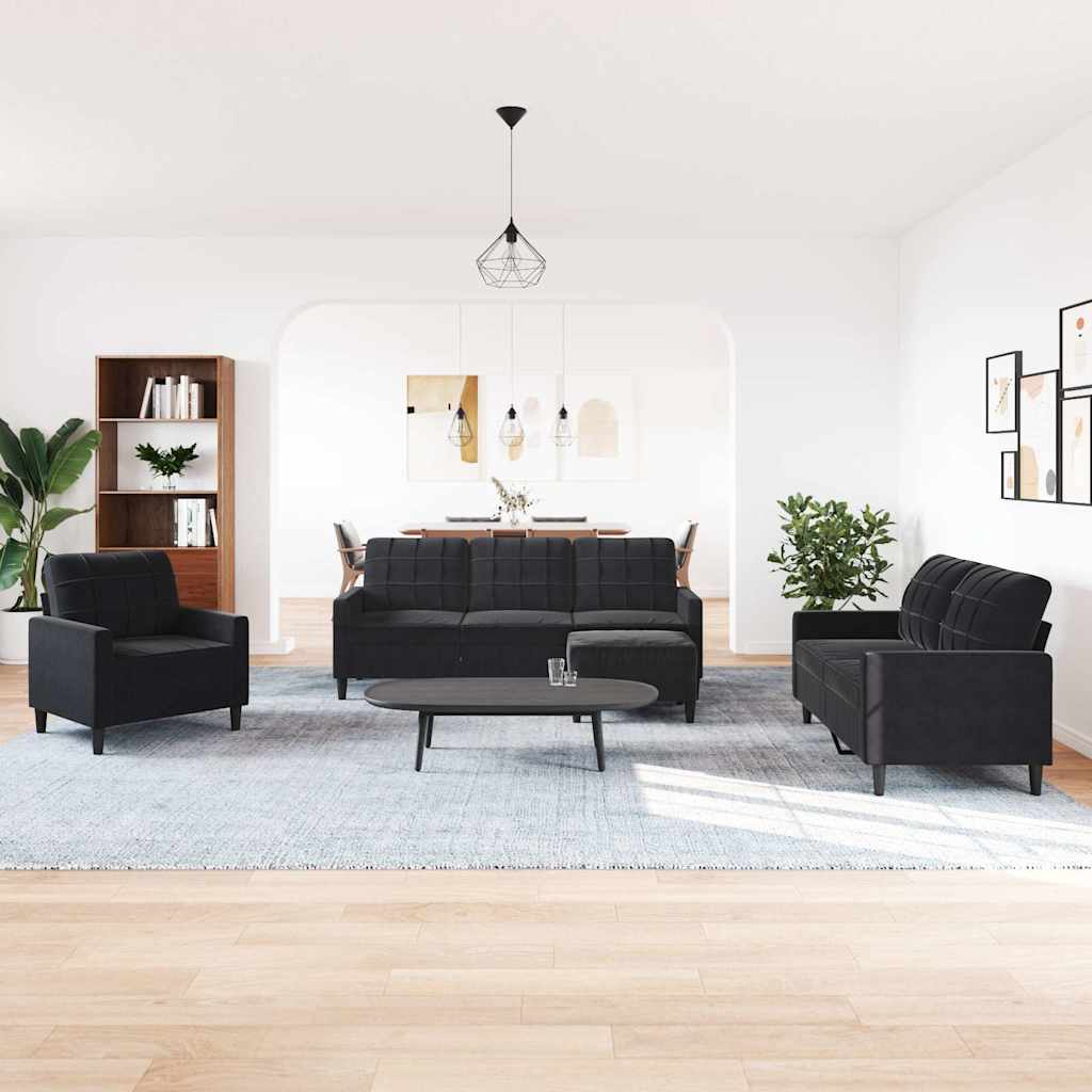 Ensemble de canapés 4 pcs avec coussins Noir Velours