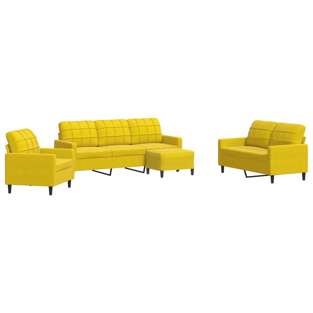 Ensemble de canapés 4 pcs avec coussins Jaune Velours