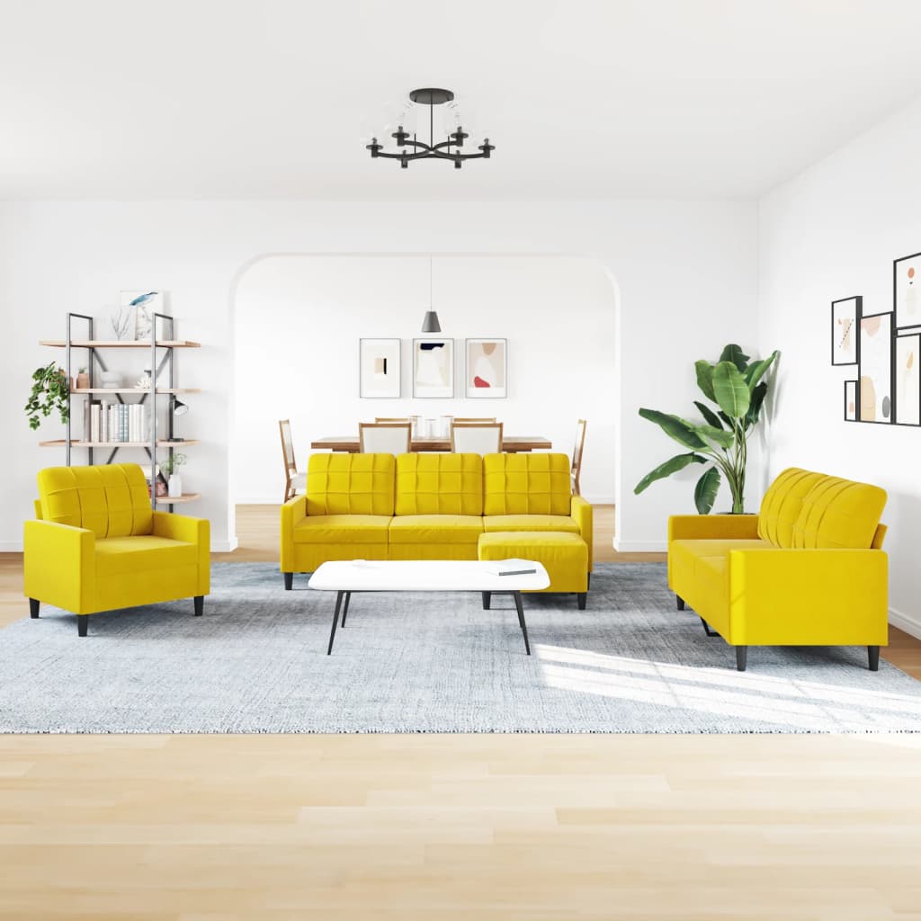 Ensemble de canapés 4 pcs avec coussins Jaune Velours
