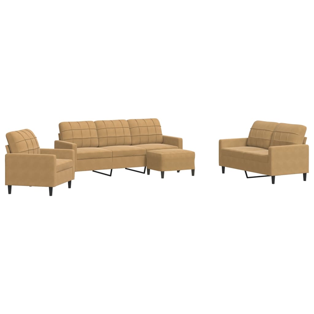 Ensemble de canapés 4 pcs avec coussins Marron Velours - XIOS