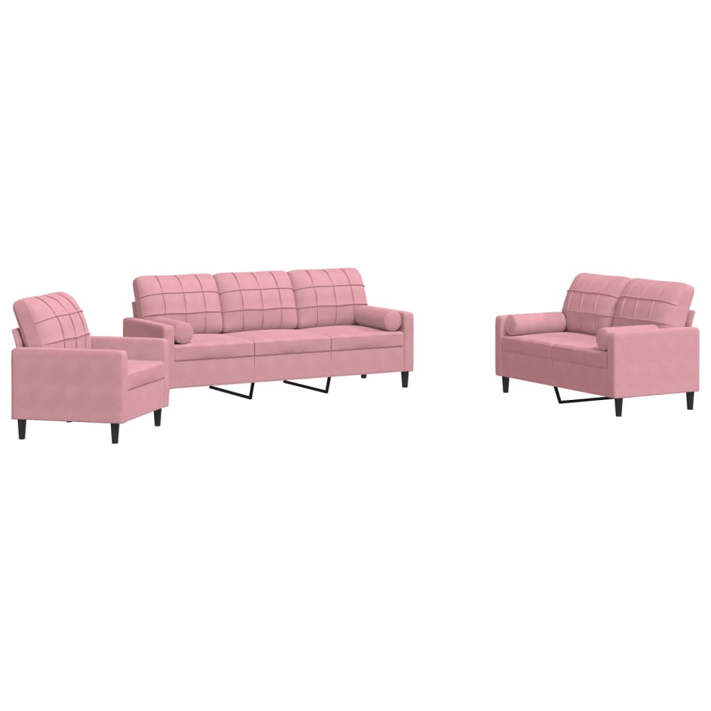 Ensemble de canapés 3pcs et coussins et traversins rose velours - XIOS
