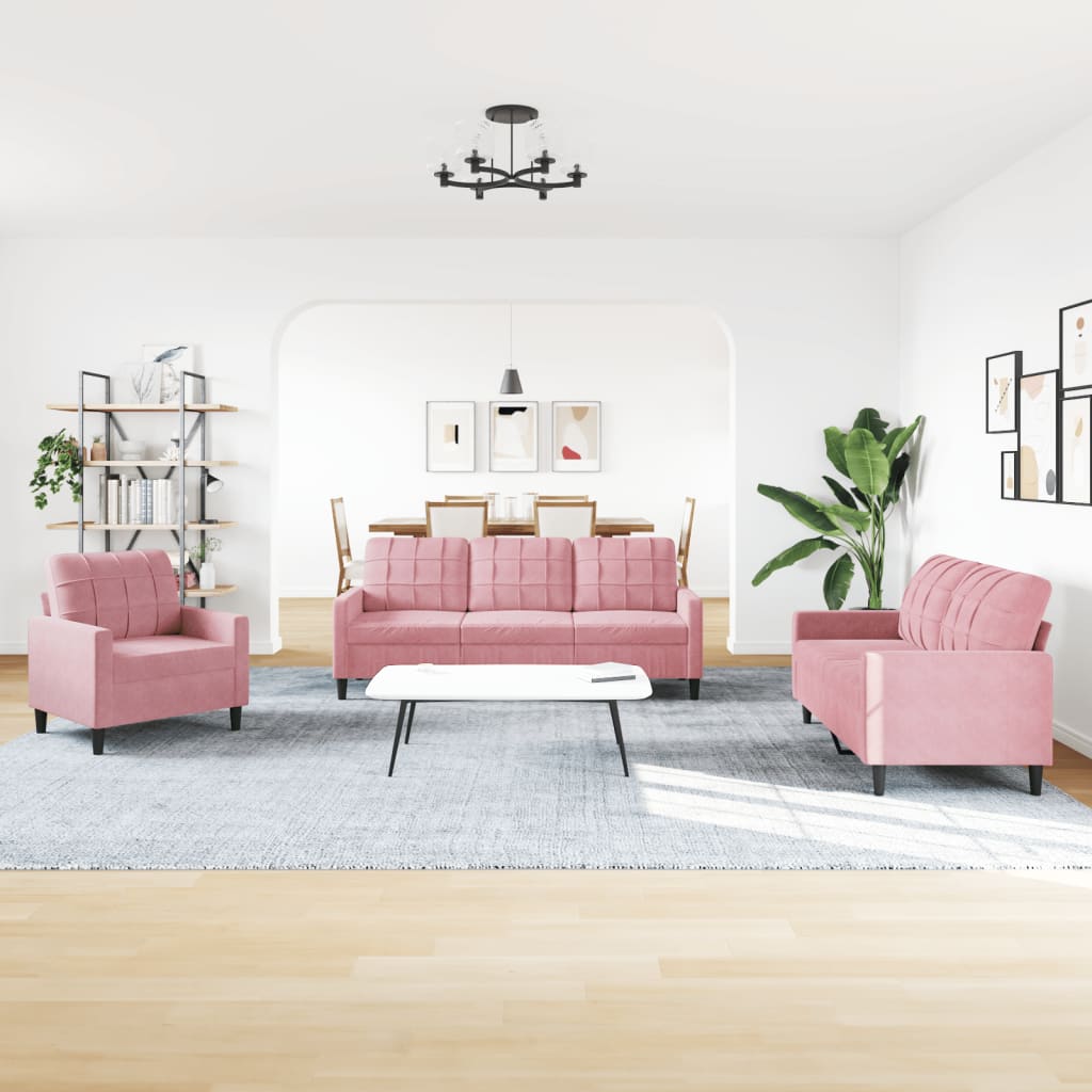 Ensemble de canapés 3pcs et coussins et traversins rose velours