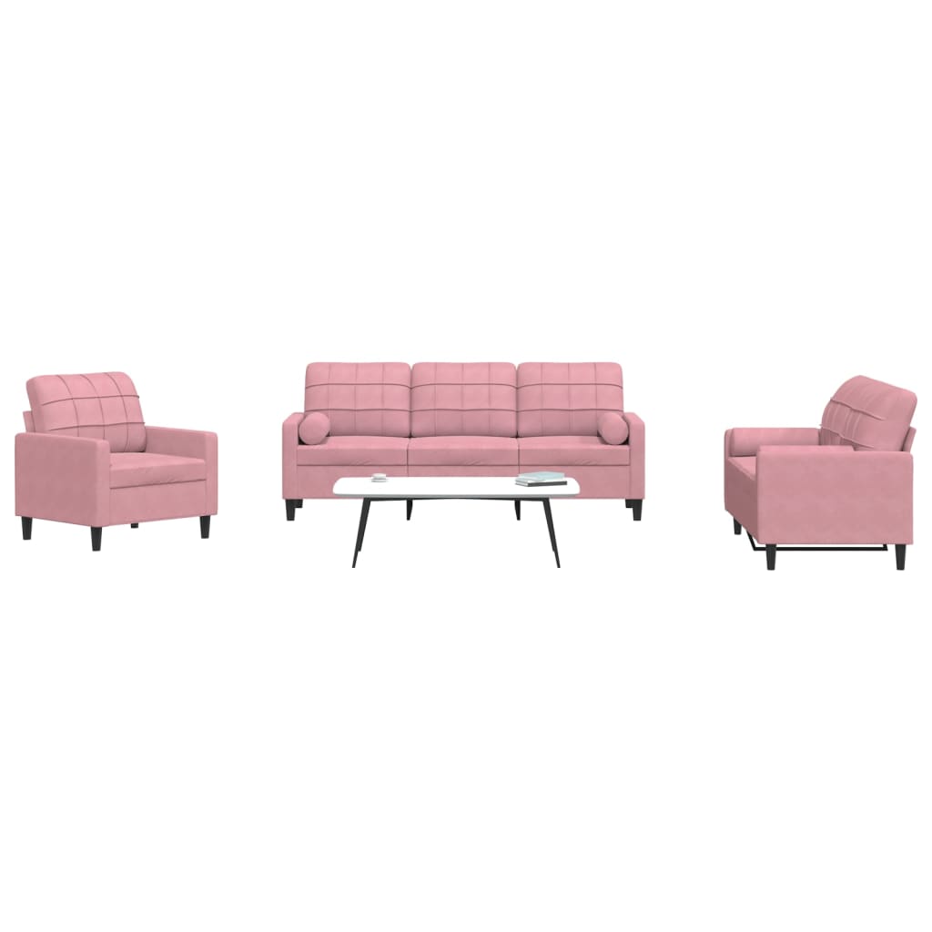 Ensemble de canapés 3pcs et coussins et traversins rose velours - XIOS