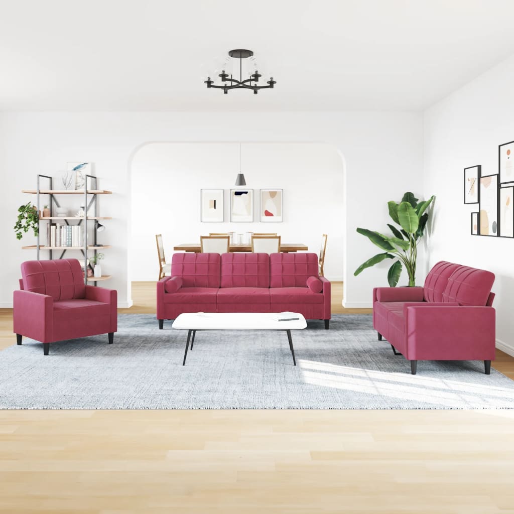 Ensemble de canapés 3 pcs avec coussins et traversins velours