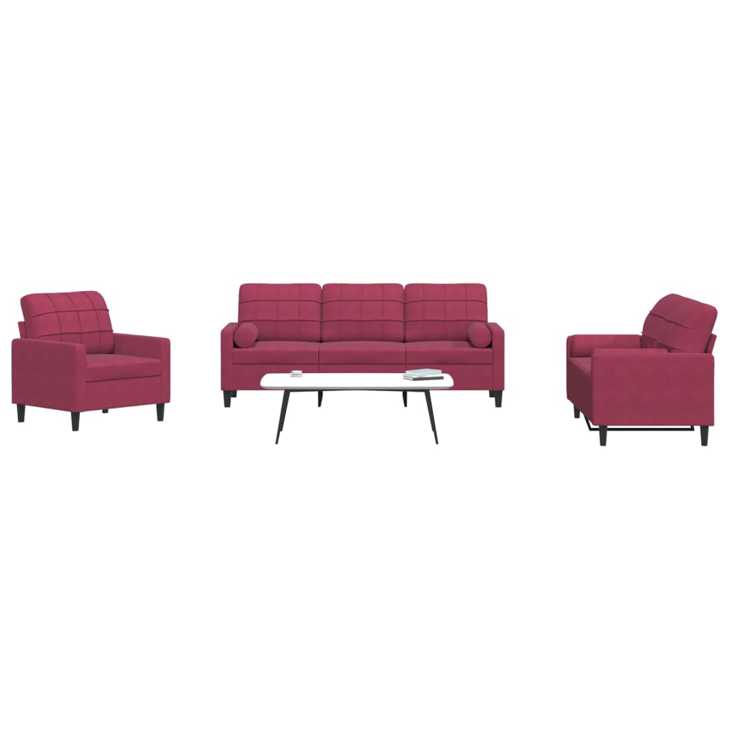 Ensemble de canapés 3 pcs avec coussins et traversins velours