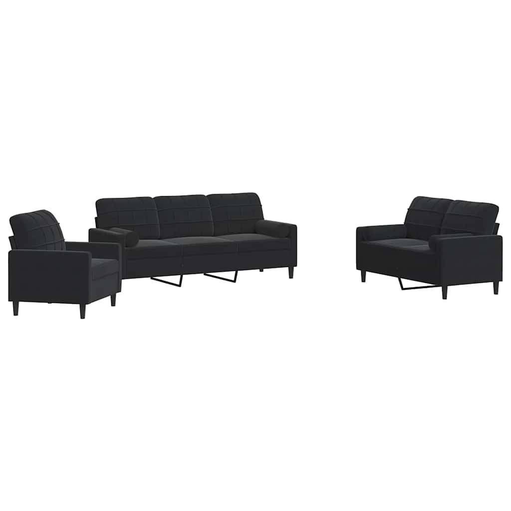 Ensemble de canapés 3pcs et coussins et traversins noir velours - XIOS