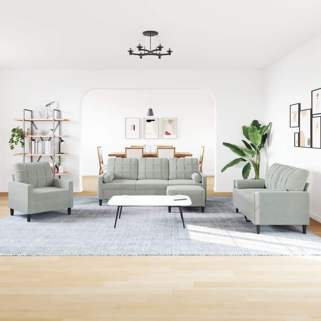 Ensemble de canapés 4 pcs et coussins et traversins velours