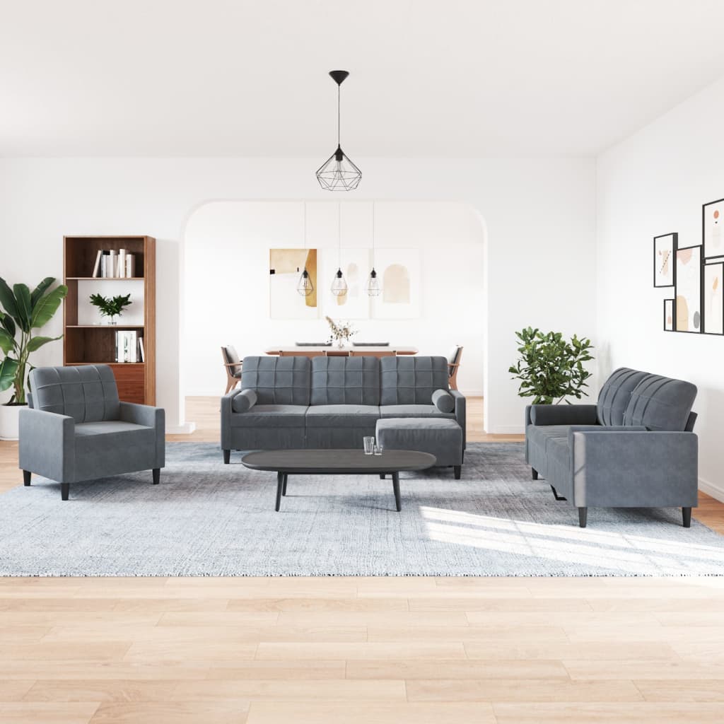 Ensemble de canapés 4 pcs avec coussins et traversins velours