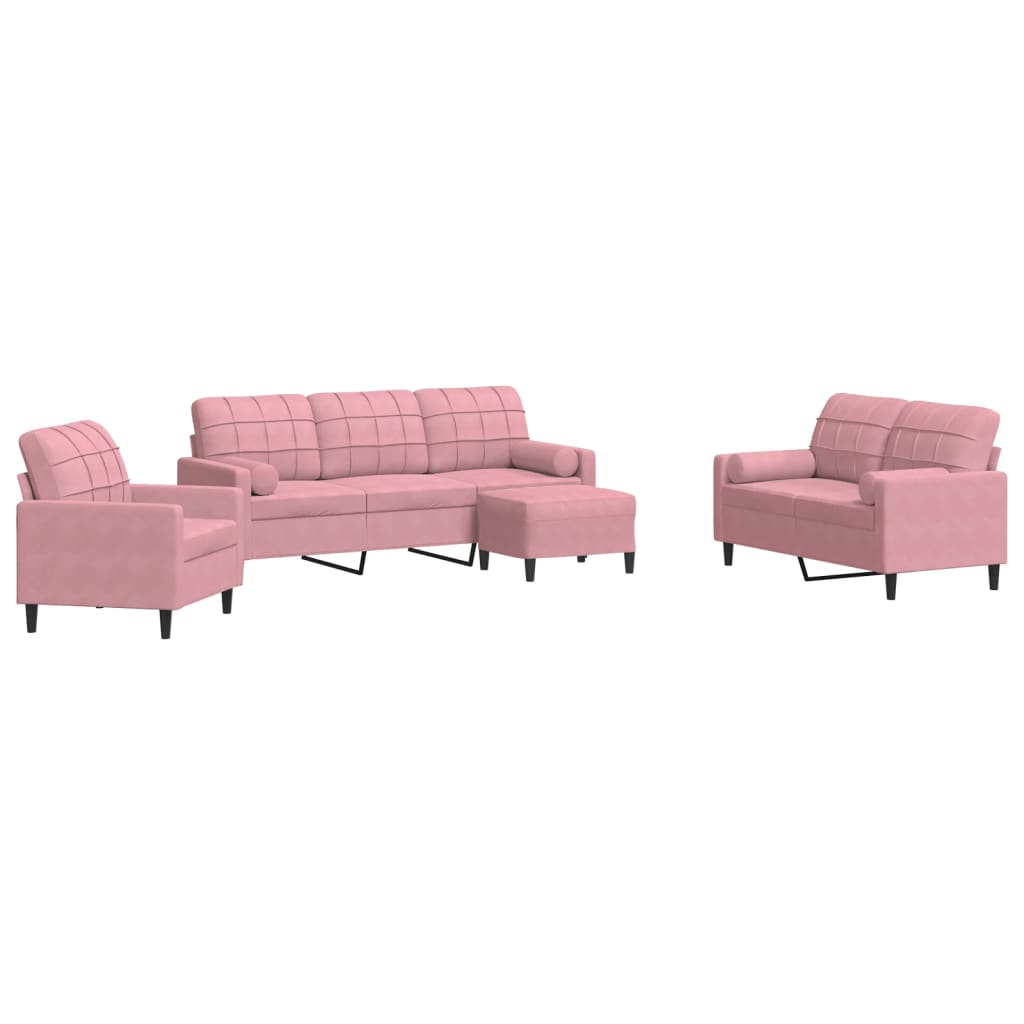 Ensemble de canapés 4pcs et coussins et traversins rose velours - XIOS