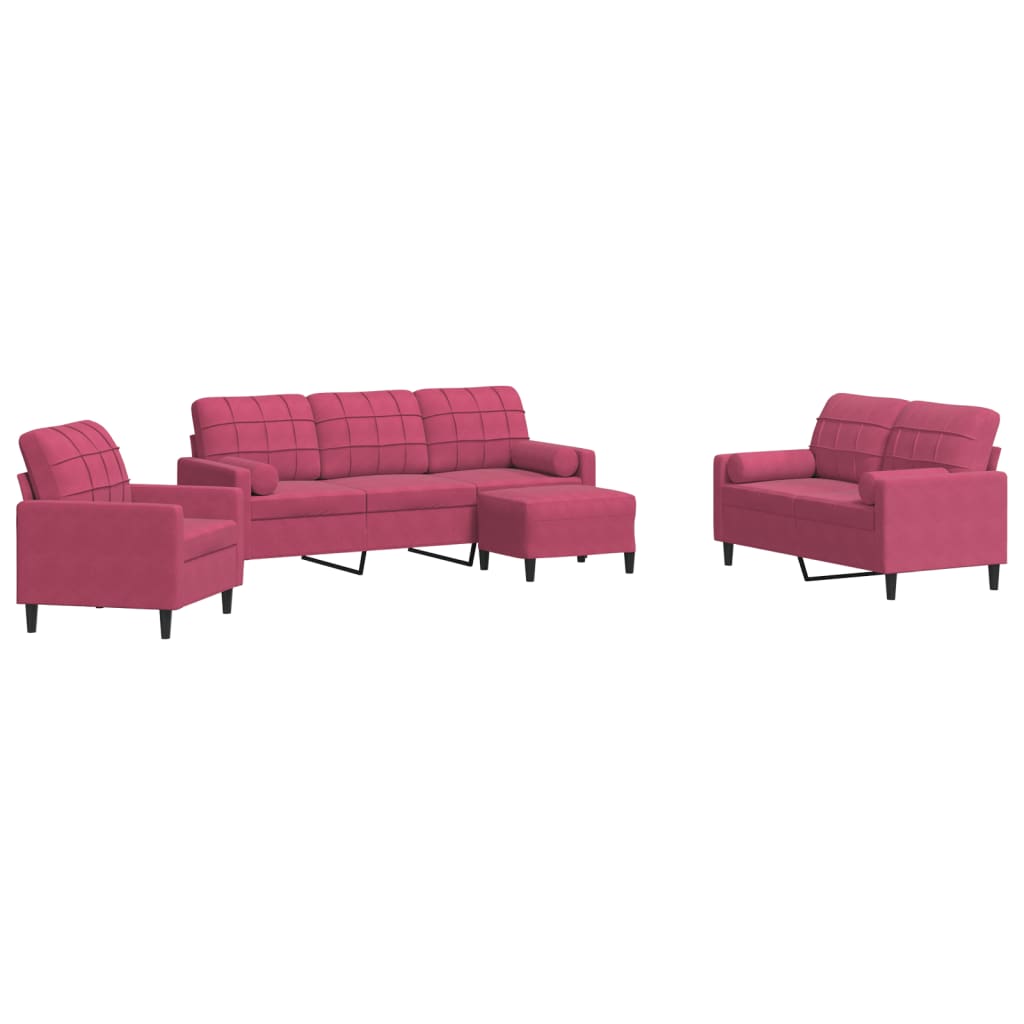 Ensemble de canapés 4 pcs avec coussins et traversins velours