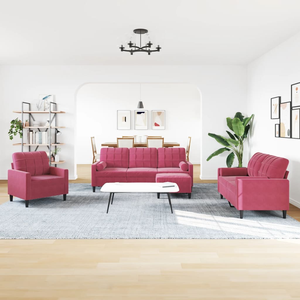 Ensemble de canapés 4 pcs avec coussins et traversins velours
