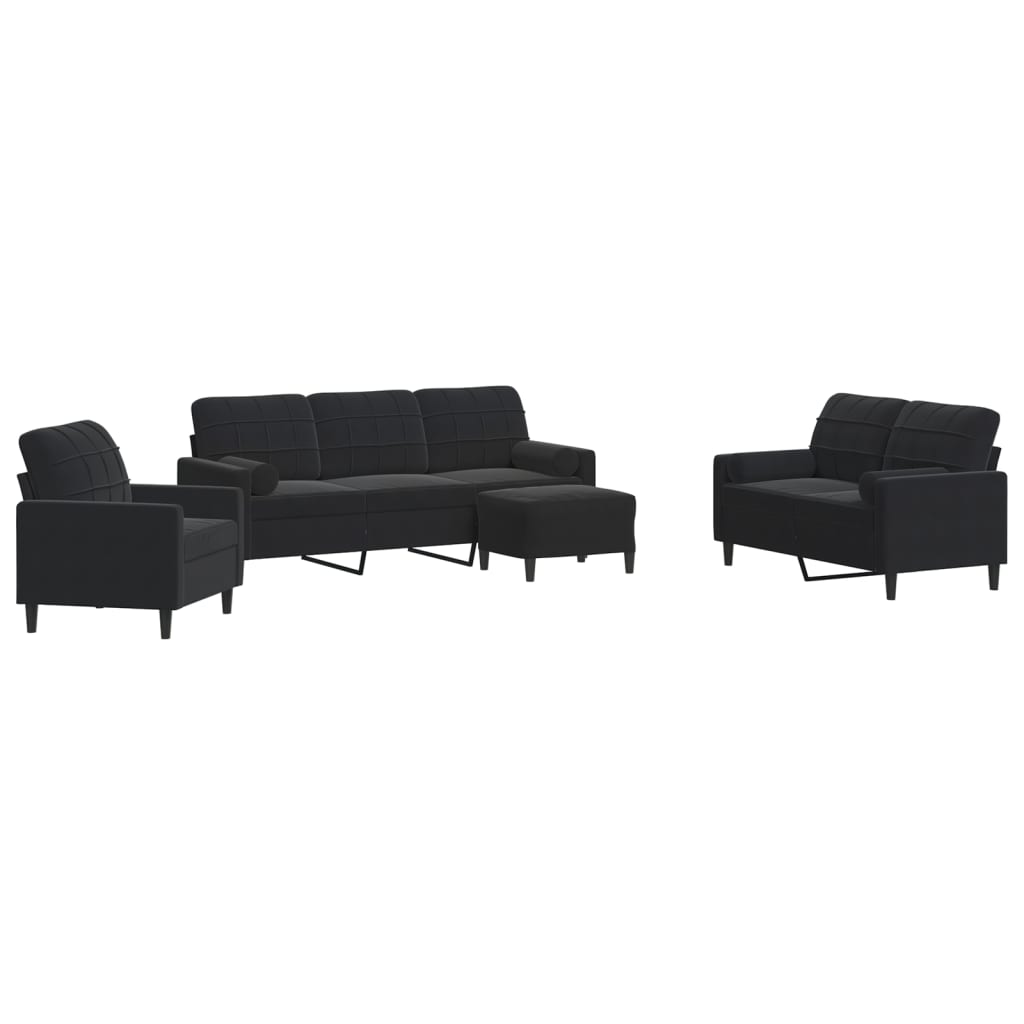 Ensemble de canapés 4pcs et coussins et traversins noir velours