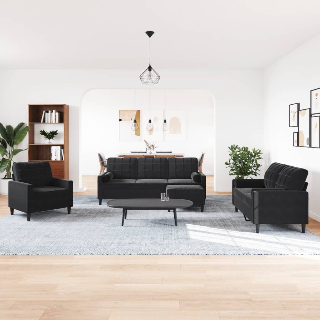 Ensemble de canapés 4pcs et coussins et traversins noir velours