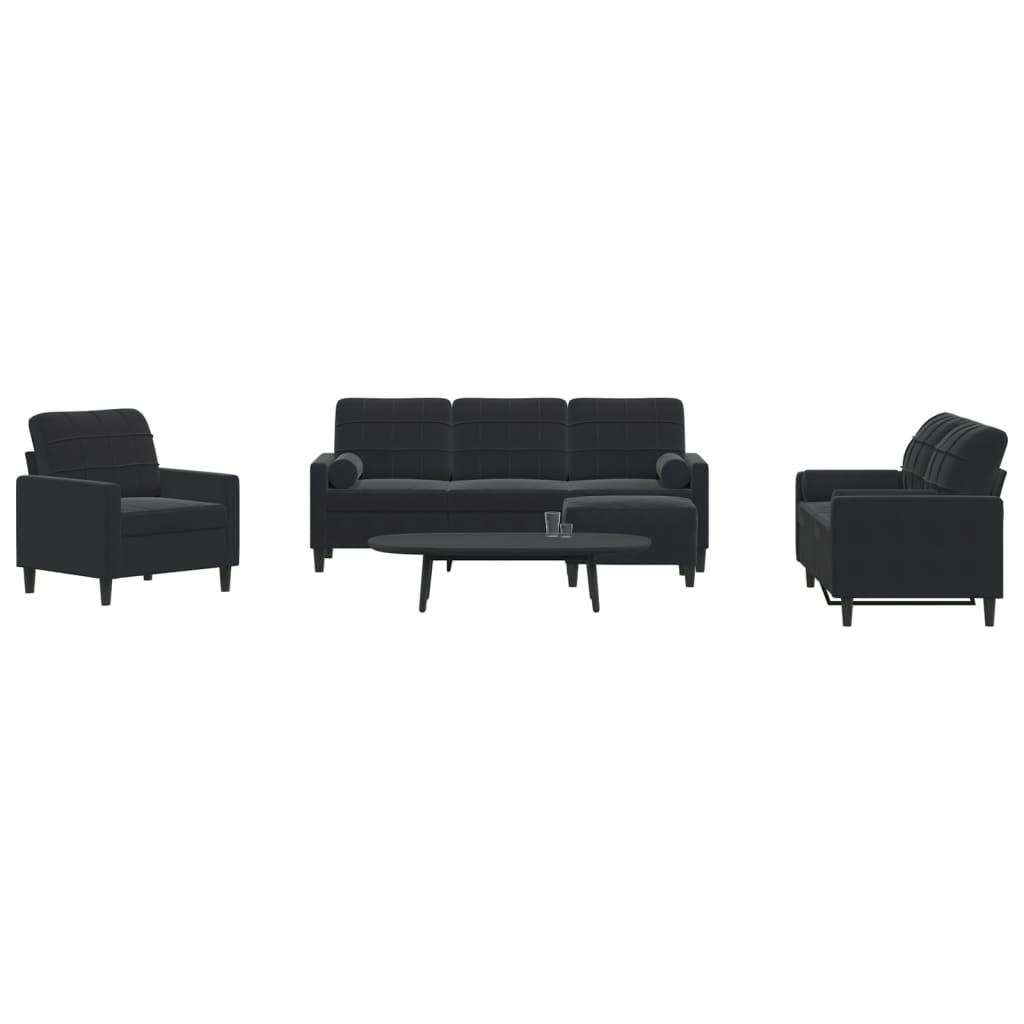 Ensemble de canapés 4pcs et coussins et traversins noir velours - XIOS