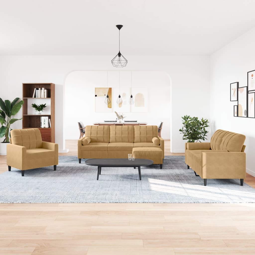 Ensemble de canapés 4 pcs avec coussins et traversins velours - XIOS