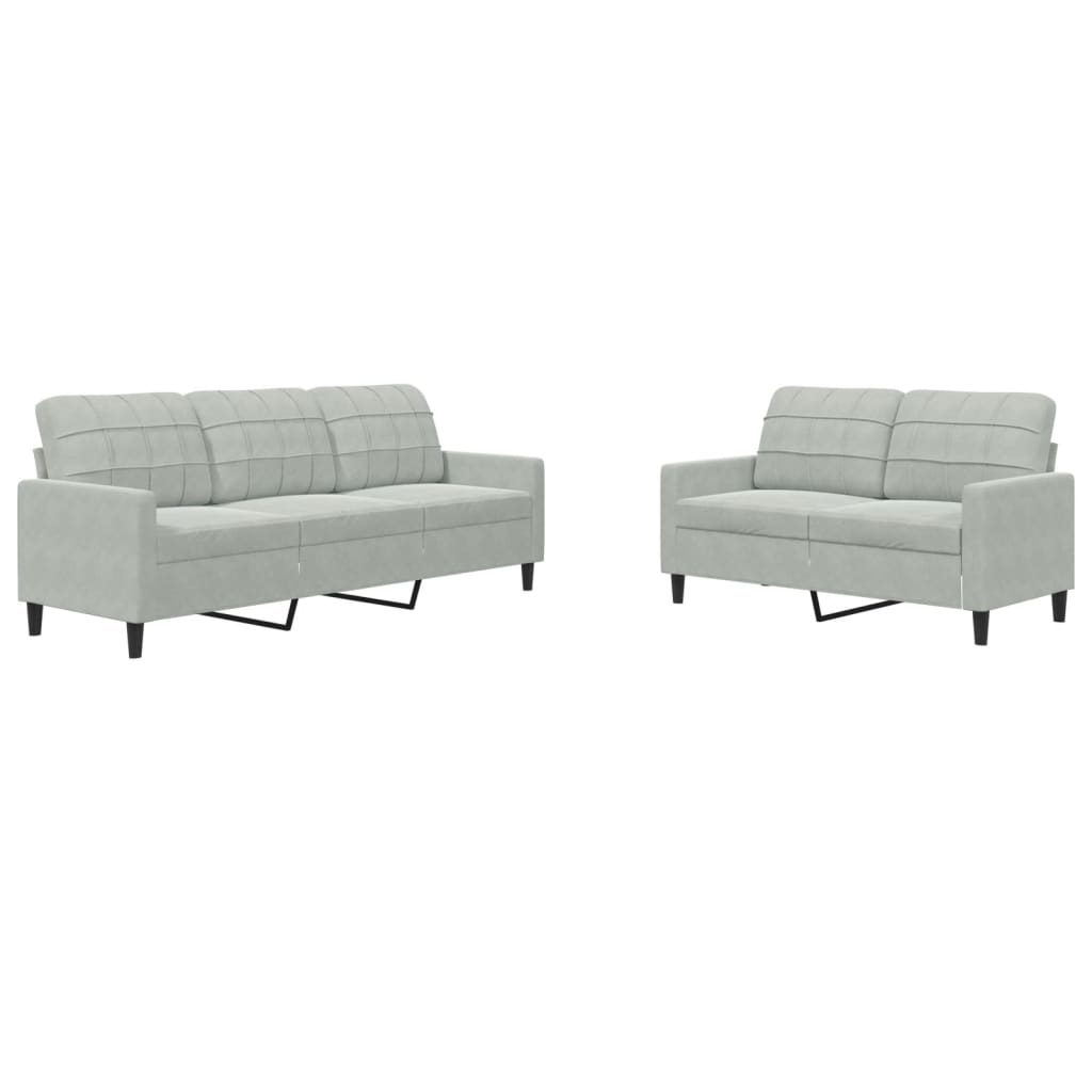 Ensemble de canapés 2 pcs avec coussins Gris clair Velours - XIOS