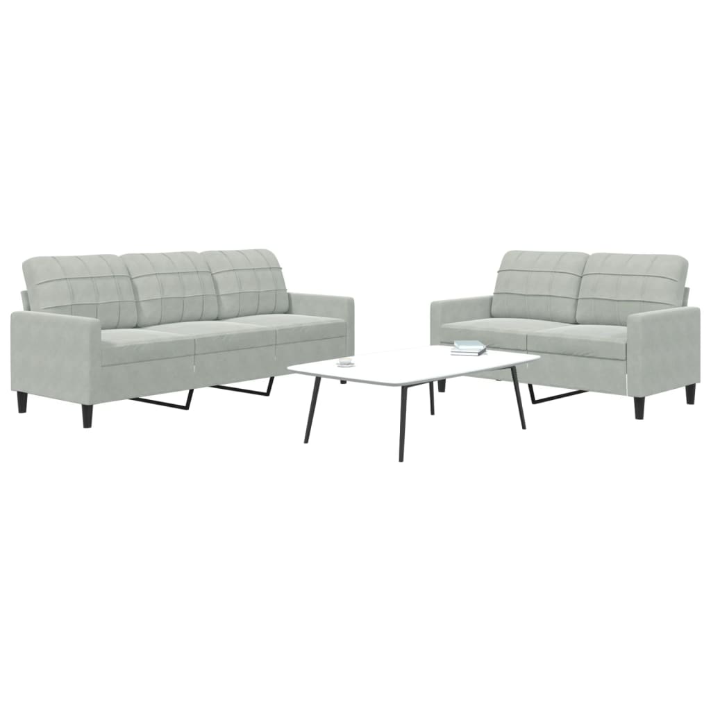 Ensemble de canapés 2 pcs avec coussins Gris clair Velours - XIOS