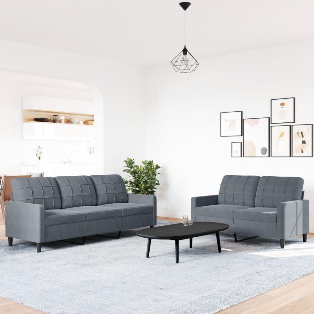 Ensemble de canapés 2 pcs avec coussins Gris foncé Velours - XIOS