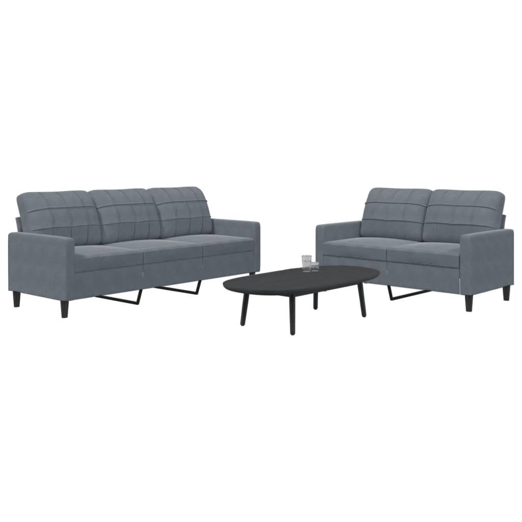 Ensemble de canapés 2 pcs avec coussins Gris foncé Velours - XIOS