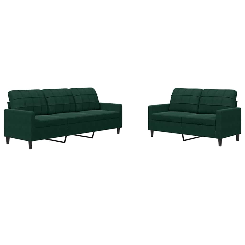 Ensemble de canapés 2 pcs avec coussins Vert foncé Velours - XIOS