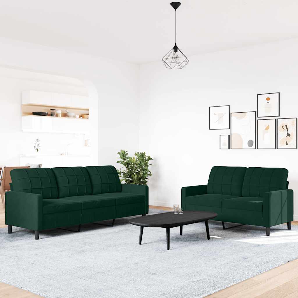 Ensemble de canapés 2 pcs avec coussins Vert foncé Velours - XIOS