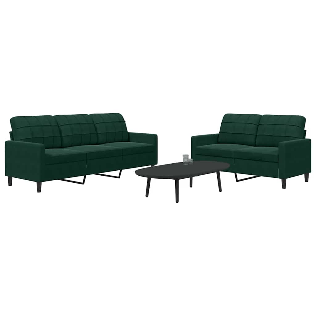 Ensemble de canapés 2 pcs avec coussins Vert foncé Velours