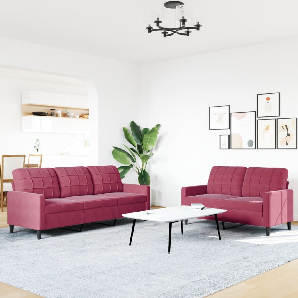 Ensemble de canapés 2 pcs avec coussins Rouge bordeaux Velours