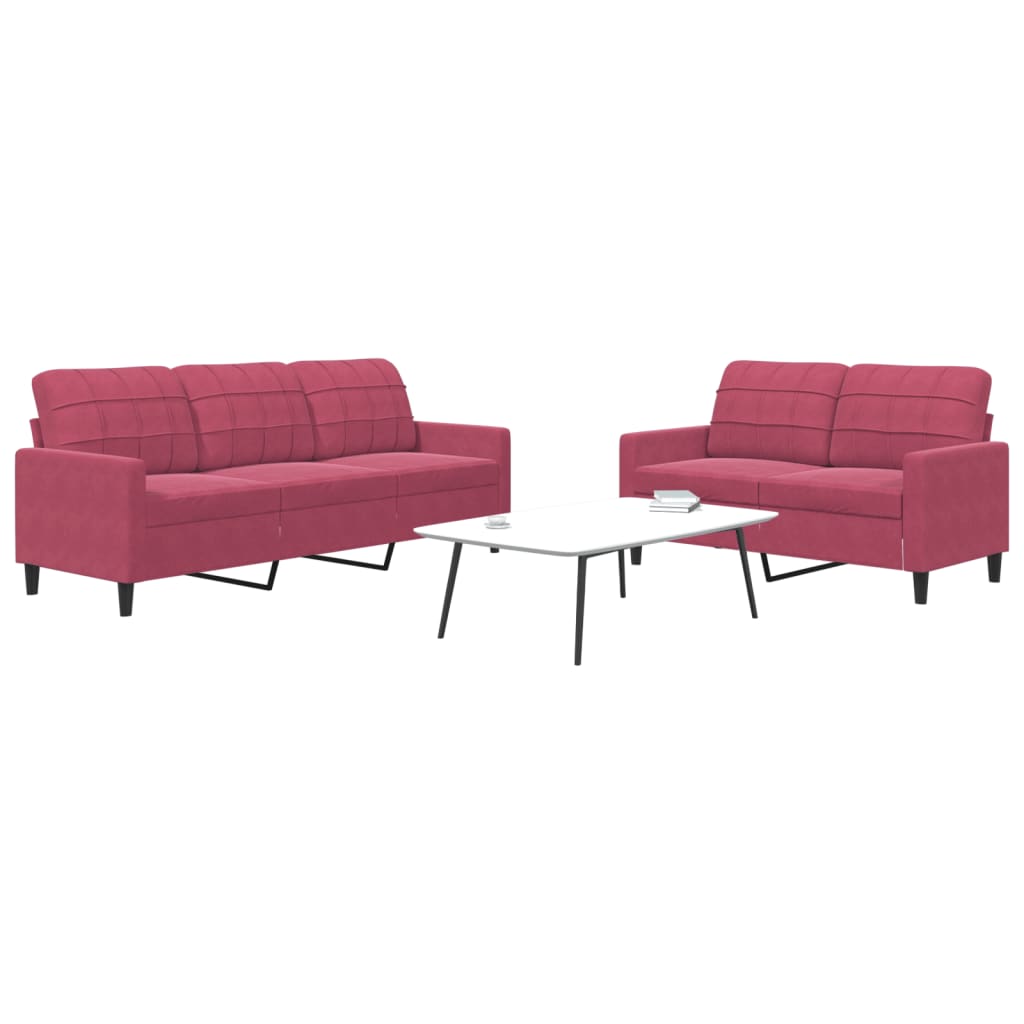 Ensemble de canapés 2 pcs avec coussins Rouge bordeaux Velours