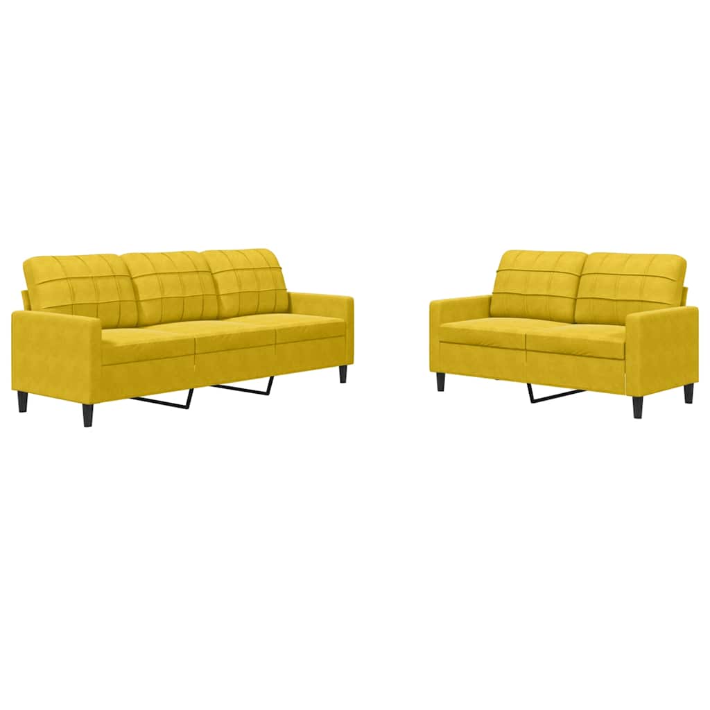 Ensemble de canapés 2 pcs avec coussins Jaune Velours - XIOS