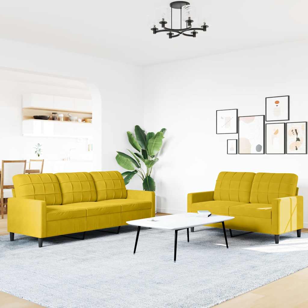 Ensemble de canapés 2 pcs avec coussins Jaune Velours - XIOS