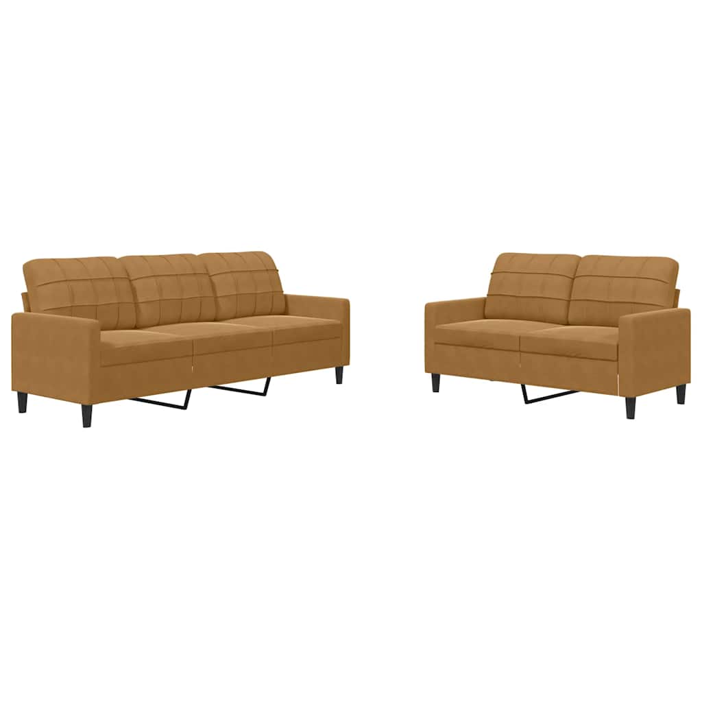 Ensemble de canapés 2 pcs avec coussins Marron Velours - XIOS